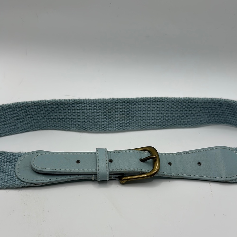 Together! Light Blue Canvas & Leather Belt with Brass Buckle